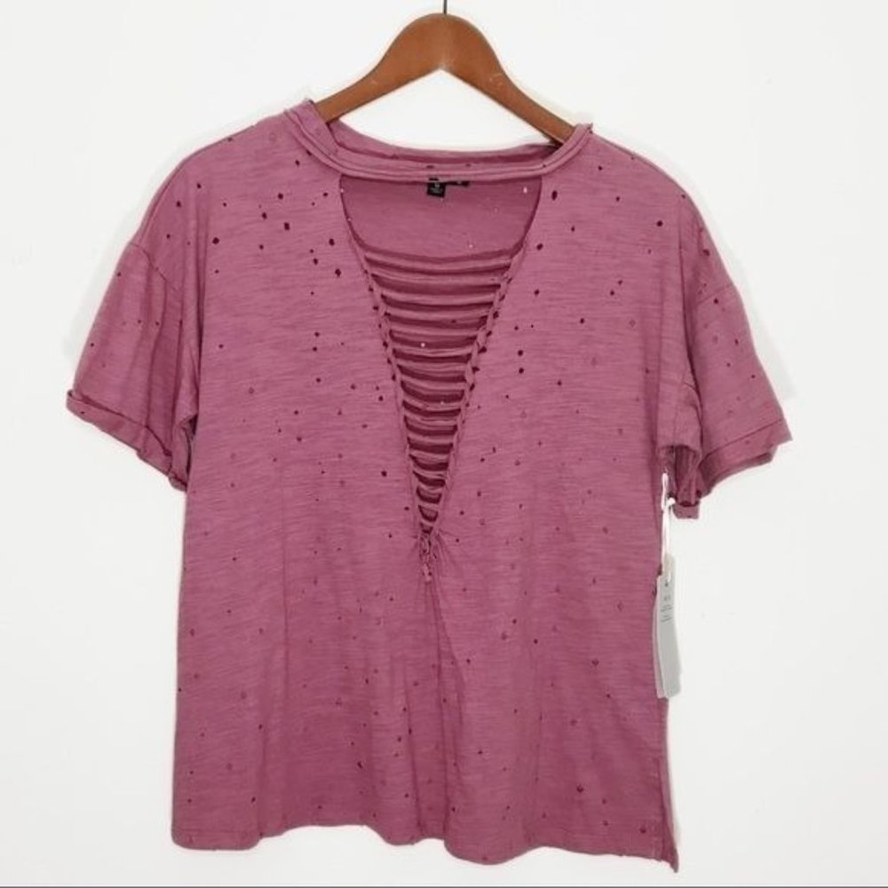 IRIS Distressed Cutout Tee Small Edgy Distressed Tattered Grunge Shirt Size M